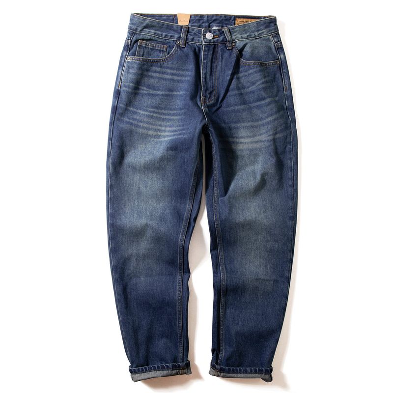 American Retro Blue Jeans for Men, New Autumn and Winter Trendy Brand Tapered Versatile Pants, Slightly Loose Straight Casual Pants Blue 29