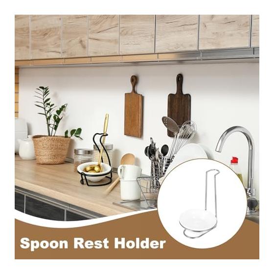 uxcell Spoon Rest Holder Stainless Steel Upright Rack Set with Ceramic Bowl, Compact Spoon Stand for Home Kitchen Restaurant Counter, Silver,