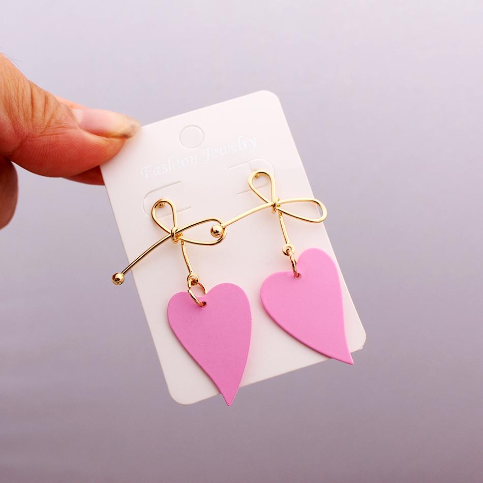 Women Heart Drop Earrings for Party Jewelry Vintage Gold Color Metal Bow Knot Earrings Geometric Female Brincos 2024 New Fashion