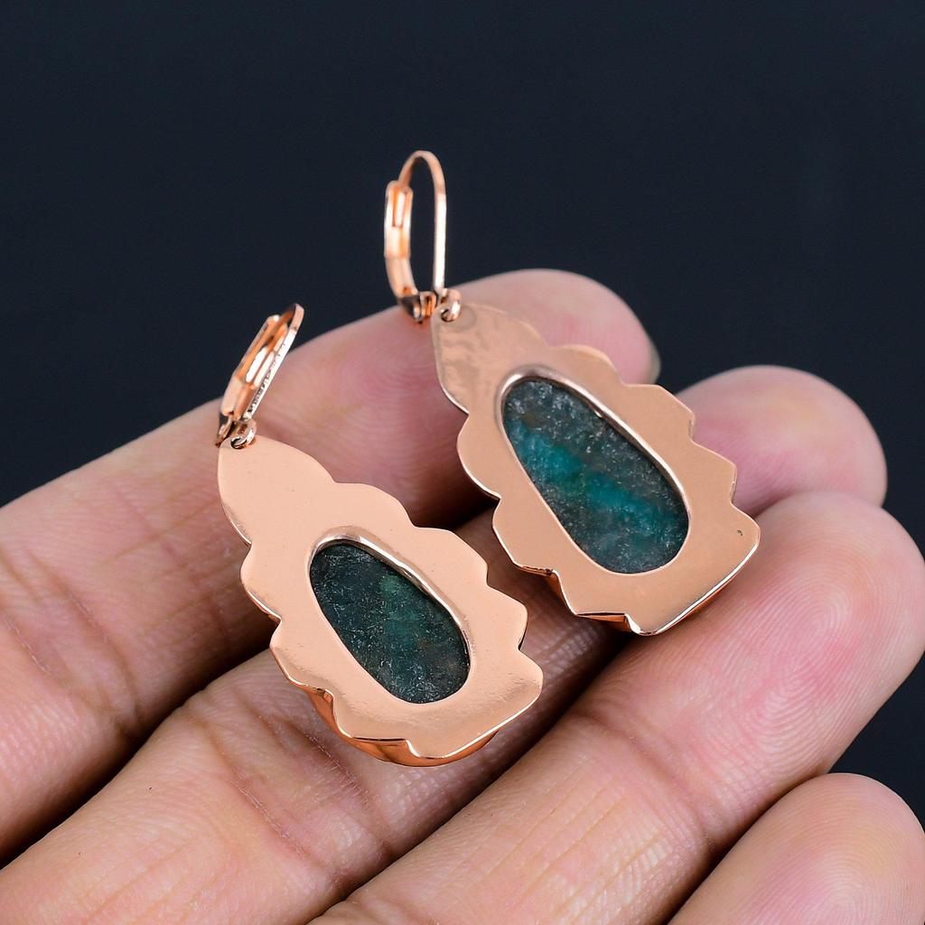 Faceted Emerald Gemstone Handmade Copper Jewelry Gorgeous Earring For Women