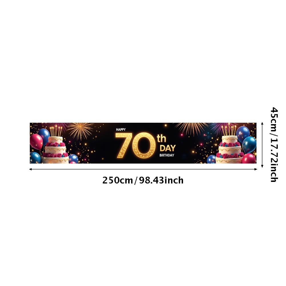Happy 70th Birthday Banner Backdrop Black gold Birthday Party Decorations Photography Props Sparkle Balloon Background