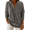 Women's Fashionable Solid Color V-neck Long Sleeved Casual Loose Plush Warm Top