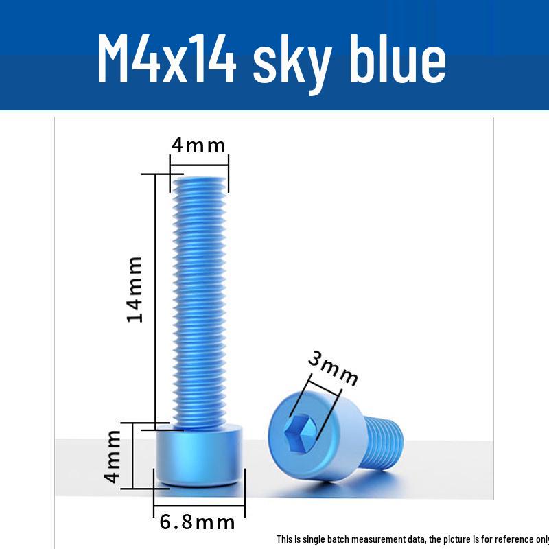 Šroub s vnitřním šestihranem M4 z eloxované hliníkové slitiny s válcovou zápustnou hlavou, antikorozní, barevná povrchová úprava.