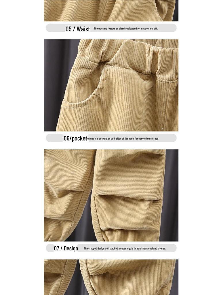 2024 Korean Style Toddler Letter Print Corduroy Sports Set - Spring/Autumn