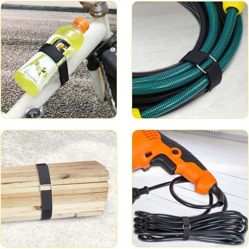 1PACK 1 inch x 32 feet Velcro straps with 50 metal buckles, adjustable fastening cable straps, cut length fastening straps