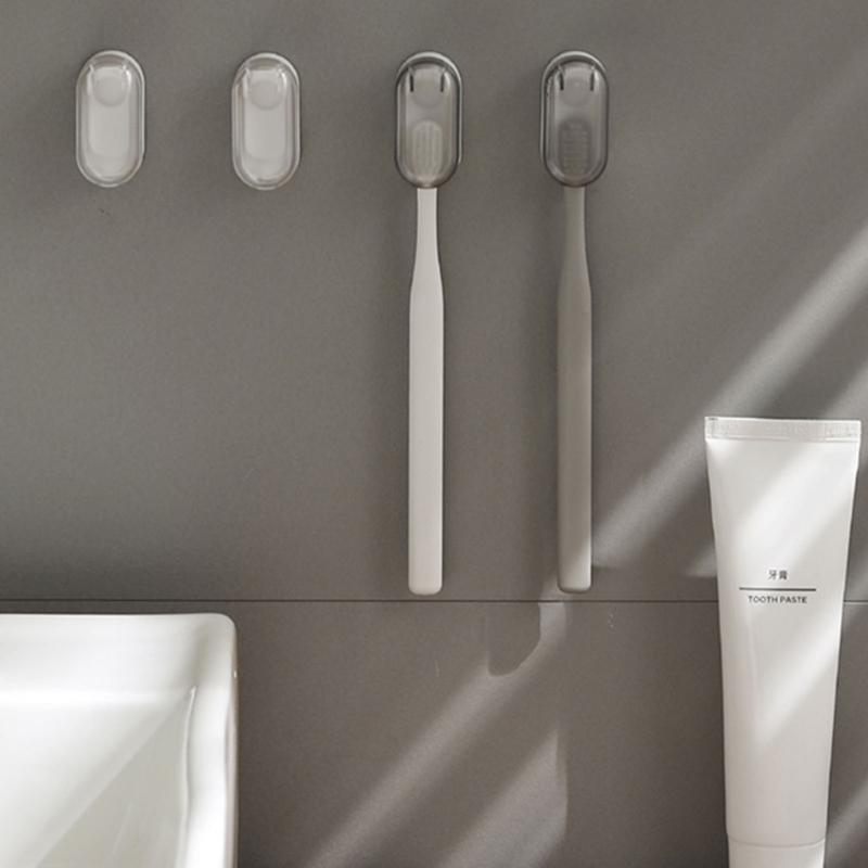 Adhesive Wall Toothbrush Organizers With Cover Easy Install Dust Proof Adhesive Toothbrush Rack For Clean Bathroom