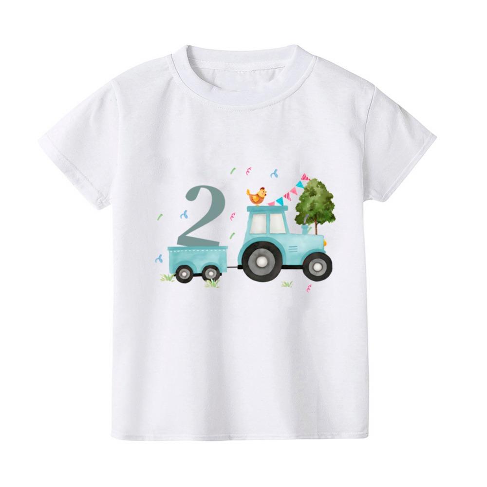 

Персонализированные футболки на день рождения для мальчиков и девочек с изображением трактора, фермы, животных, принты на день рождения, летняя детская футболка с коротким рукавом 3T(100cm)