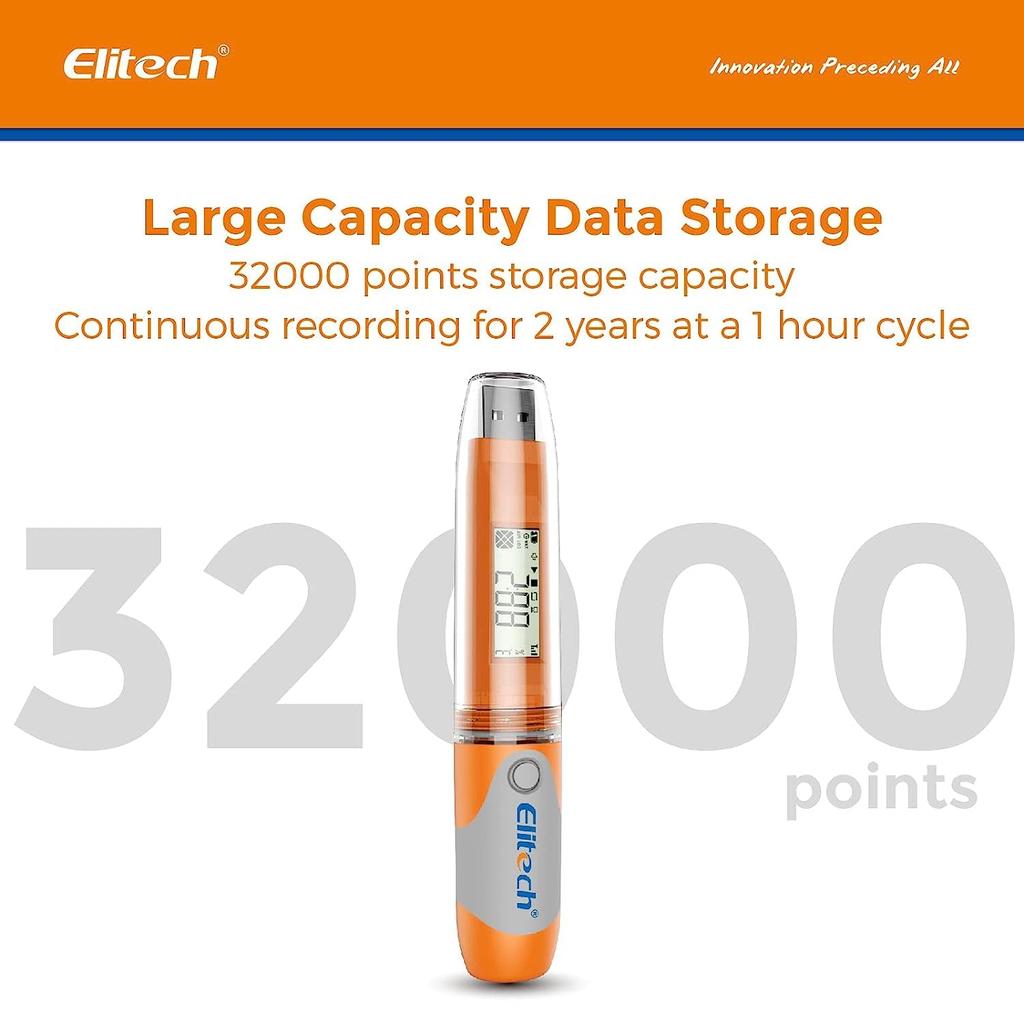 Elitech and PDF USB Temperature and Humidity Data Logger Recorder Tester Point Pen Style 32000 Record Point Temperature and Humidity Recorder RC-51H