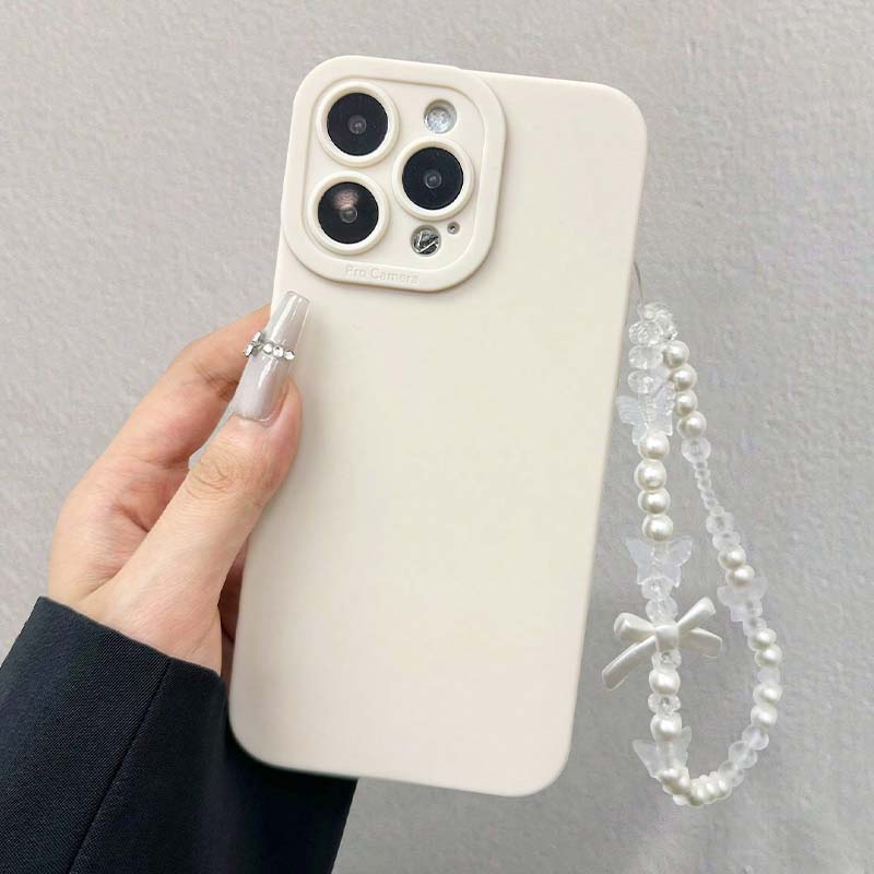 Korean White Pearl Bowknot Lanyard Phone Case For Samsung Galaxy S25 S24 S23 S22 S21 Ultra Plus FE A16 A06 A26 A32 A56 A54 Cover