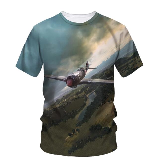 Aircraft Fighter Graphic T Shirt for Men Tops 3D Printing Round Neck Short Sleeve Summer Fashion Casual T-shirts Streetwear