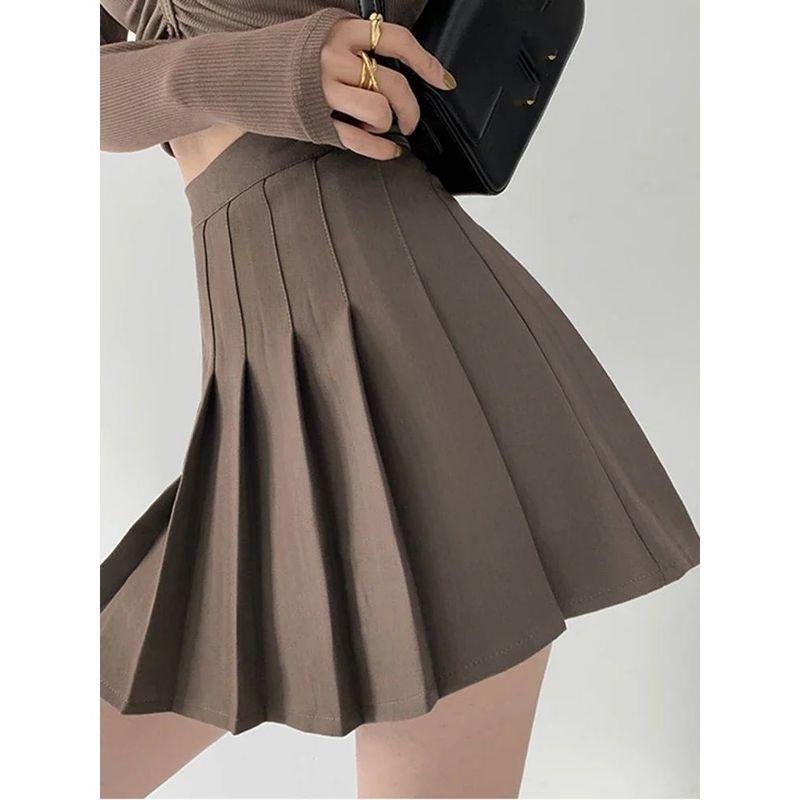 

High-waisted Korean A- Line Skirt High Waist Korean Style A- line Pleated Skirt Solid Skirt Khaki L