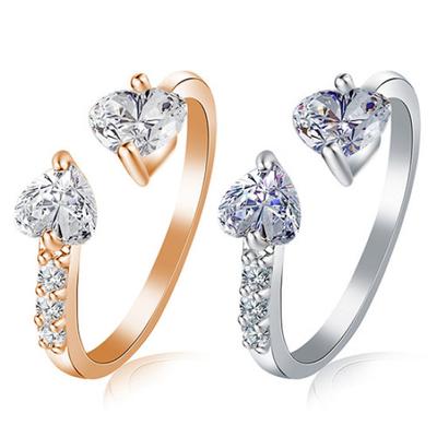 Offener Ring mit doppeltem Liebesherz für Damen, glänzendes Kupfer, Hochzeit, Brautschmuck
