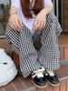 Plaid Colorblock High-Waist Straight-Leg Summer Pants - Women's Trendy and Versatile Floor-Length Design