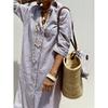 Wish Autumn Five-quarter Sleeve Striped Split Shirt Dress Women