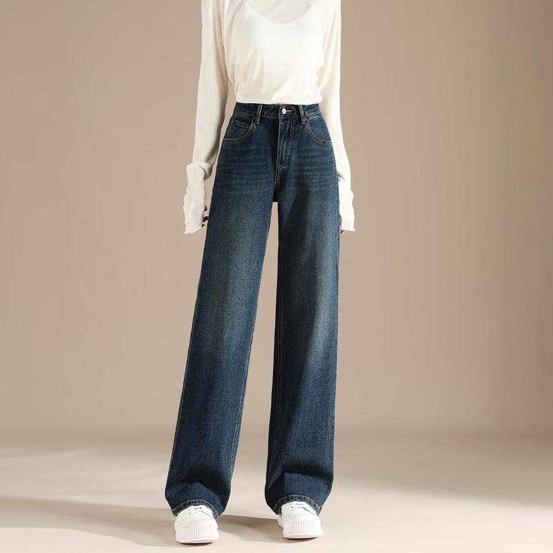 

RAIN.CUN Women s Fleece-Lined High-Waist Wide-Leg Denim Pants 31