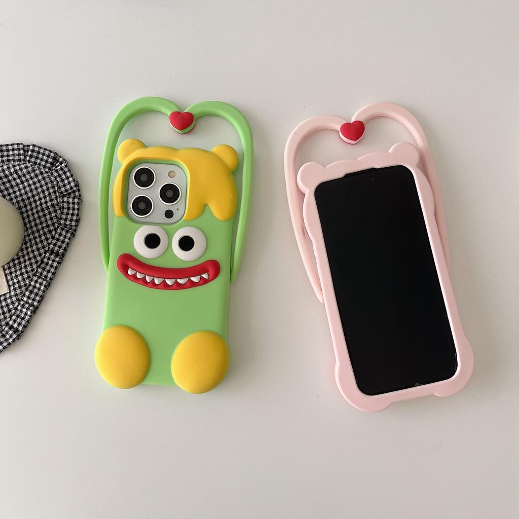 For iPhone 16 Pro Silicone Case Cute Heart Monster Design Shockproof Phone Back Cover