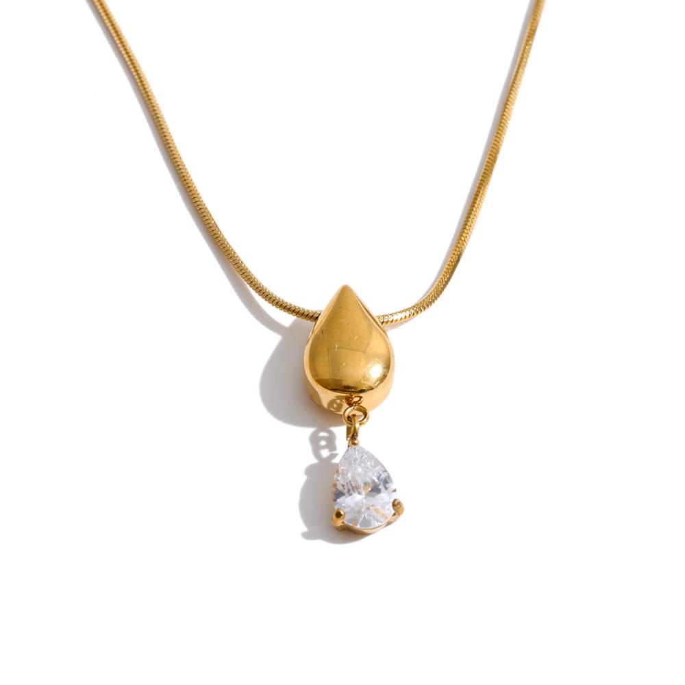 

Yhpup Stainless Steel Water Drop Zirconia Shiny Pendant Necklace Rust Proof Dainty Fresh Trendy Aesthetic Jewelry Accessoriess