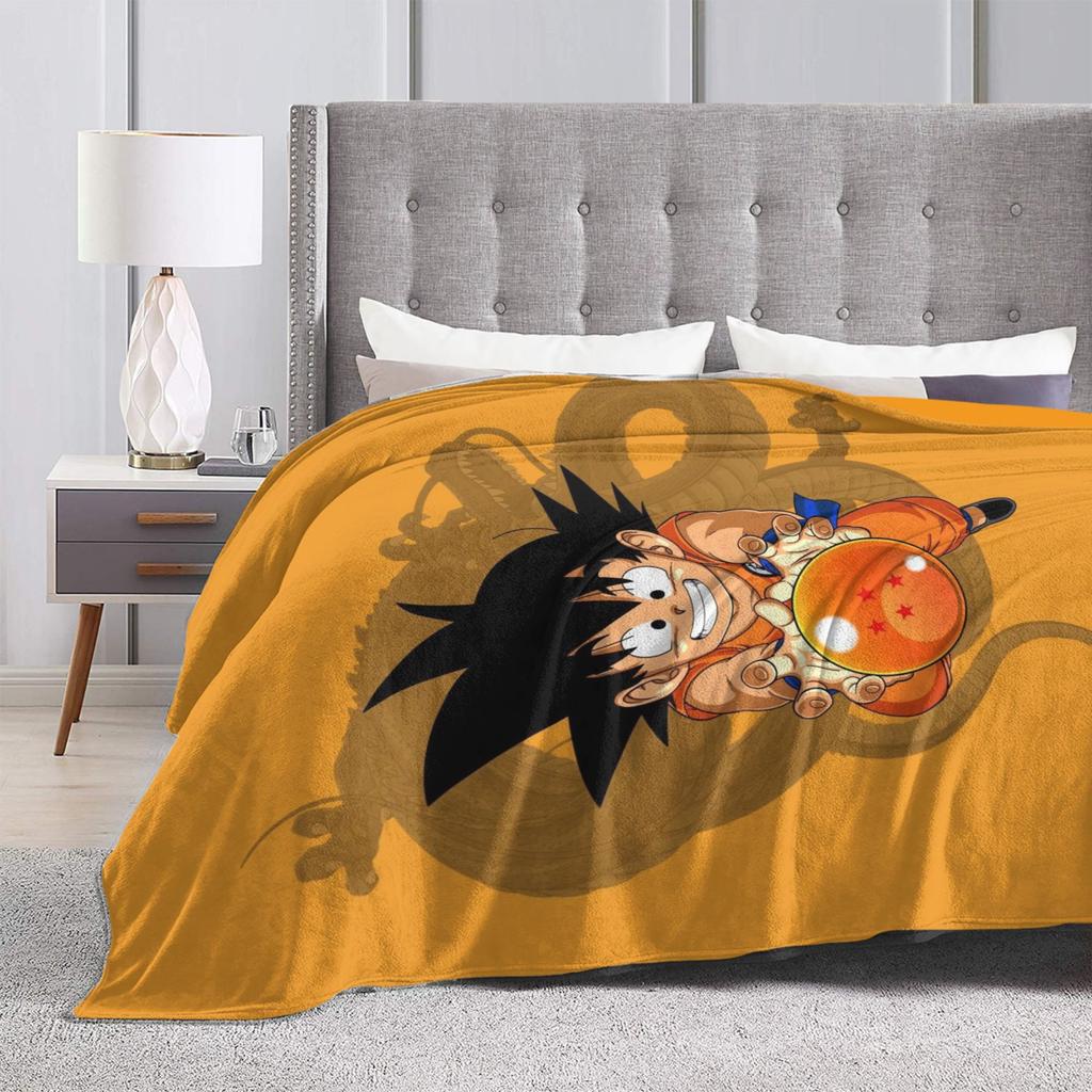 Japanese Anime Super Goku Blanket Cover Coral Fleece Plush DBZ Lightweight Throw Blankets for Car Sofa Couch Bed Rug