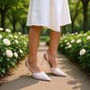 Back strap femininity stilettos pointed toe bag head white embroidered beaded mesh sandals women's wedding shoes