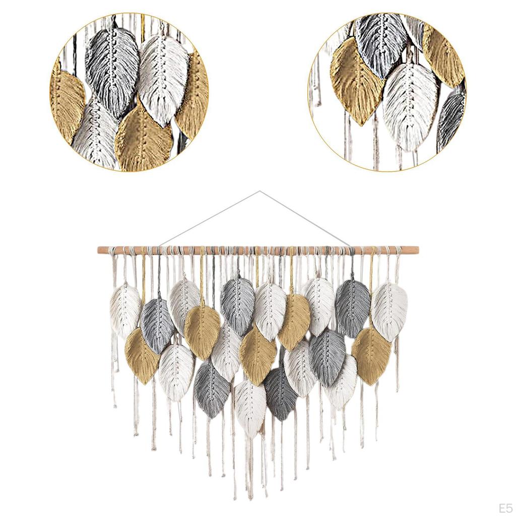 Macrame Wall Hanging Boho Leaves Tapestry, Chic, Ornament Woven Tapestry for Nursery