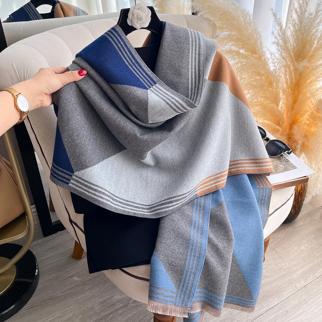 Elegance Two-Sided Print Scarves Soft Warm Fringe Pashmina Shawl Autumn and Winter Outdoor Coldproof Windproof Blanket Scraf
