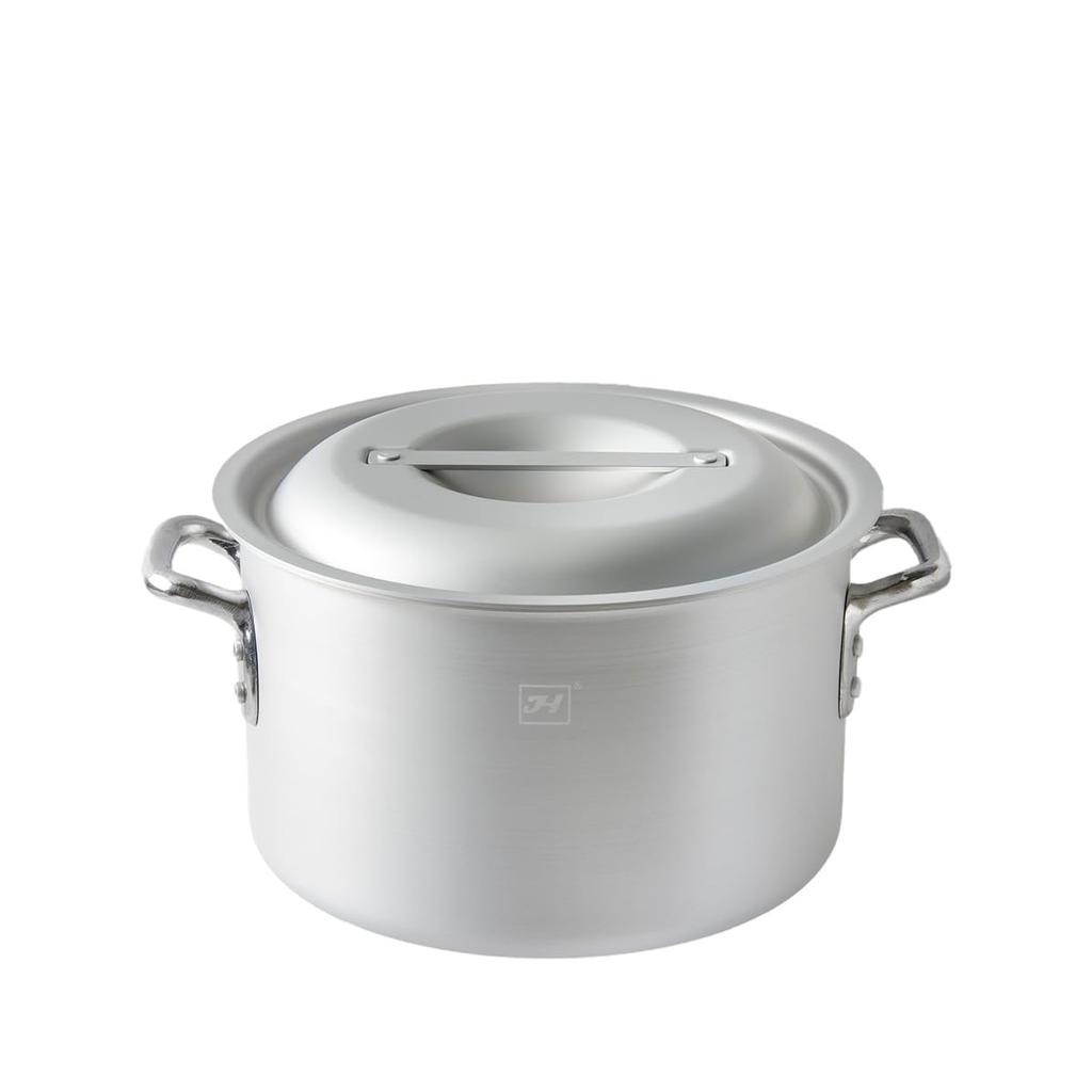 Thunder Group Anodized Aluminum Half Stockpot, IH Compatible, 28cm, 11L, with Measurement Markings and Lid, Commercial Grade, Double Handle Pot,