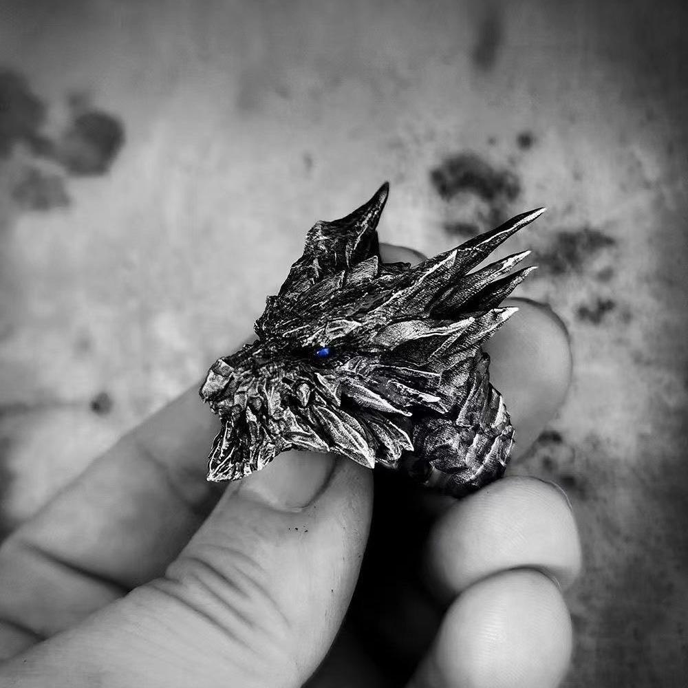 Kushala Daora Dragon of Steel Large Ring for Men Antique Gothic Open Ring Alloy Zinc Alloy Plated Zircon Cosplay Accessories Gift