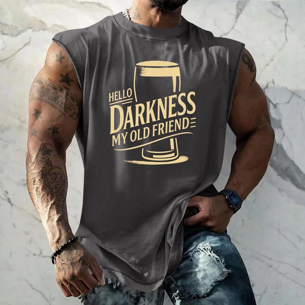 Men's Sleeveless Muscle Tank Top with Beer Themed Graphic Print Vintage Style Casual Summer Vest for Outdoor Activities