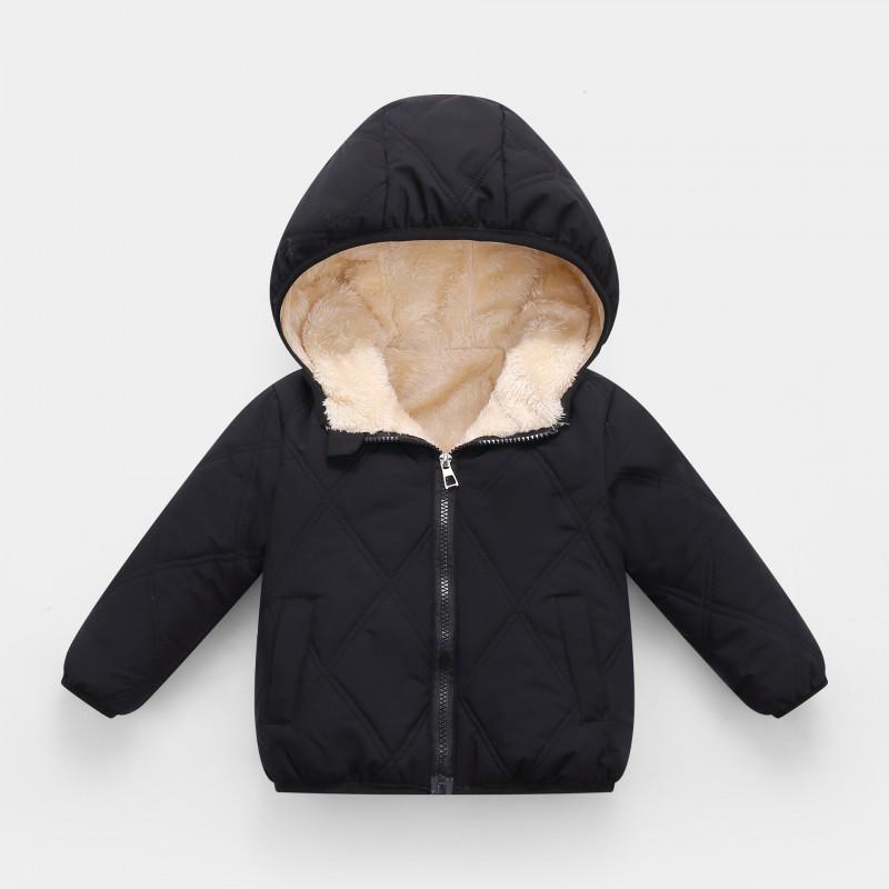 Kids Winter Warm Hooded Cotton Padded Jacket Girls Boys 90-130cm Soft Fleece Lined Duck Down Fill