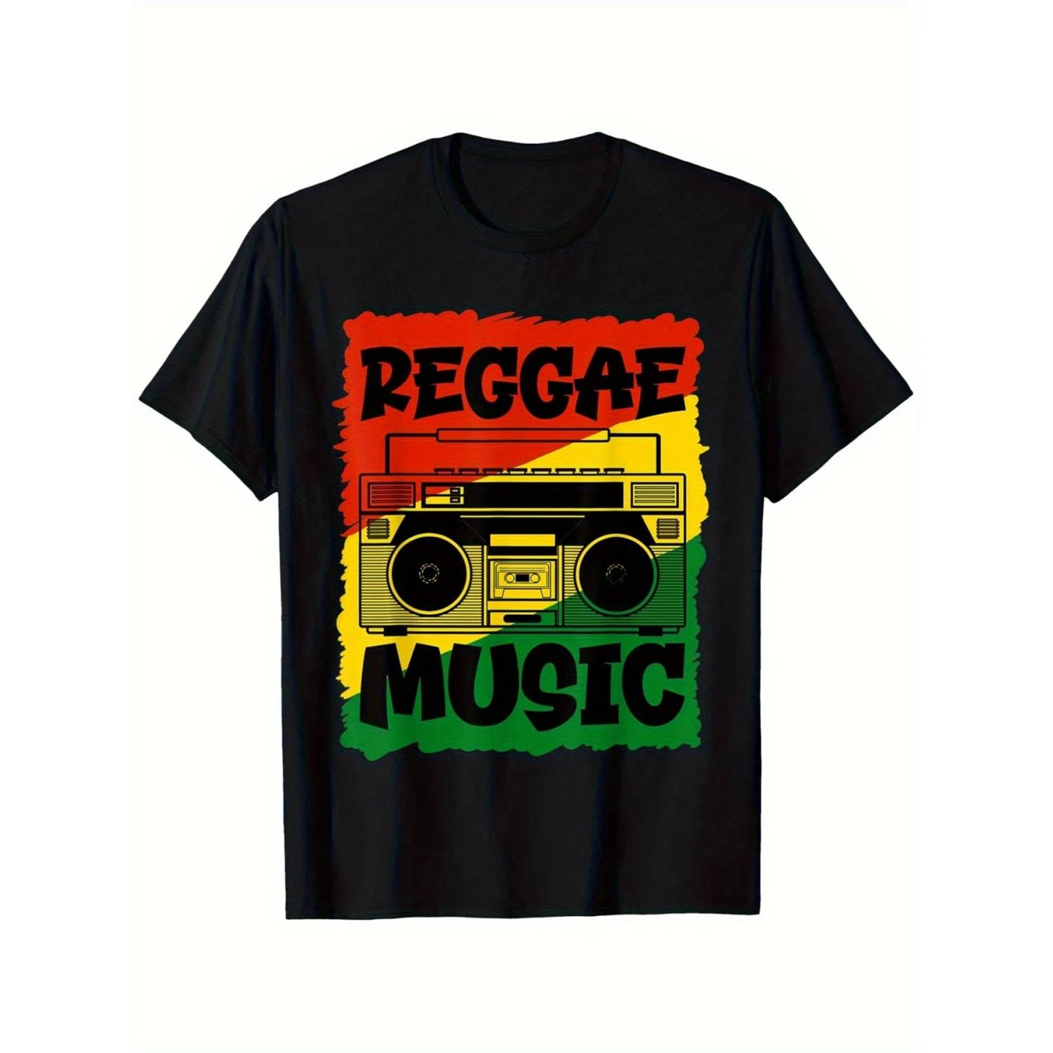 Men s 80s Retro Reggae Music T-shirt _ Jamaican Sound System Speaker Pattern Suitable for Concert Reggae Fans Casual Wear S чёрный