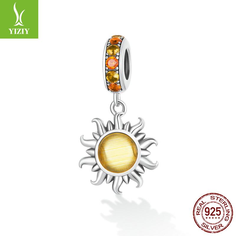 Silver Ziyun Golden Sunburst DIY Bracelet Pendant - Starburst S925 Silver Beaded Jewelry (SCC2210)