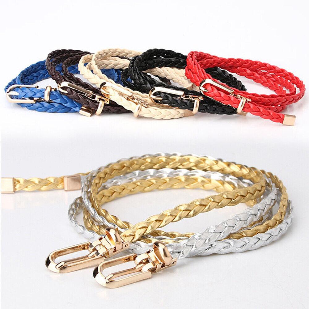 Braided PU Leather Belt Women Thin Waist Belt Dress Coat Decorative Waistband
