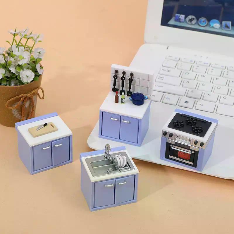 1 Set Dollhouse Simulation Mini Kitchen Utensils Gas Stove Model Scene Decoration Dolls House Miniature Kitchen Accessories