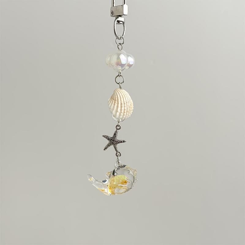 Stylish Shells And Pearls Pendant Keychain Ocean Pentagram Phone Strap Charm Cute Beaded Cell Phone Strap Bag Keychain