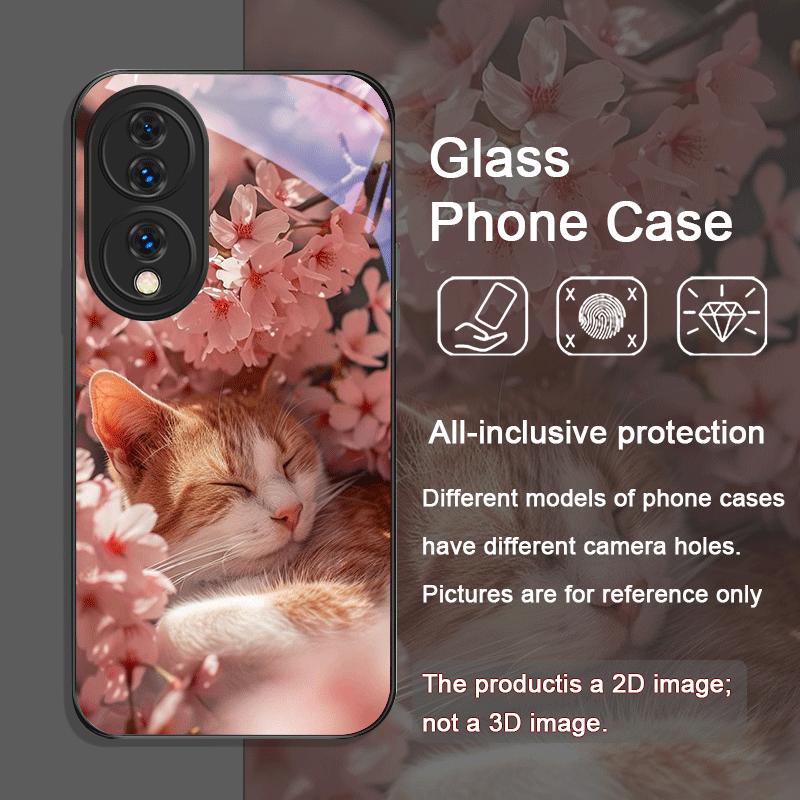 

Чехол из закаленного стекла с принтом милого кота и цветами сакуры для Huawei Honor 400 200 Lite 100 Pro Magic 7 6 5 Pro Honor 100