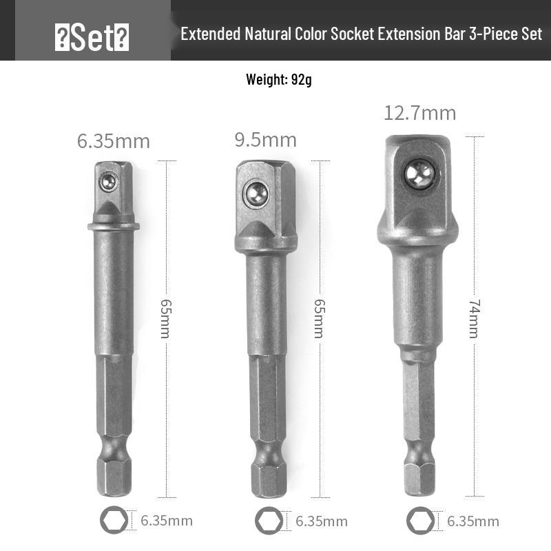 Electric Wrench Head Socket Adapter: Hex Shank to Square Drive Extension