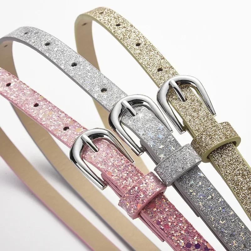 Beautiful Shiny Fish Scale Pattern Belts for Children 90cm Shimmering Powder PU Belts Girl Student Belts