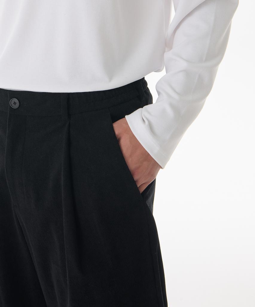 Musinsa Standard 14W Corduroy One-Pleat Wide Elastic Pants [Black]