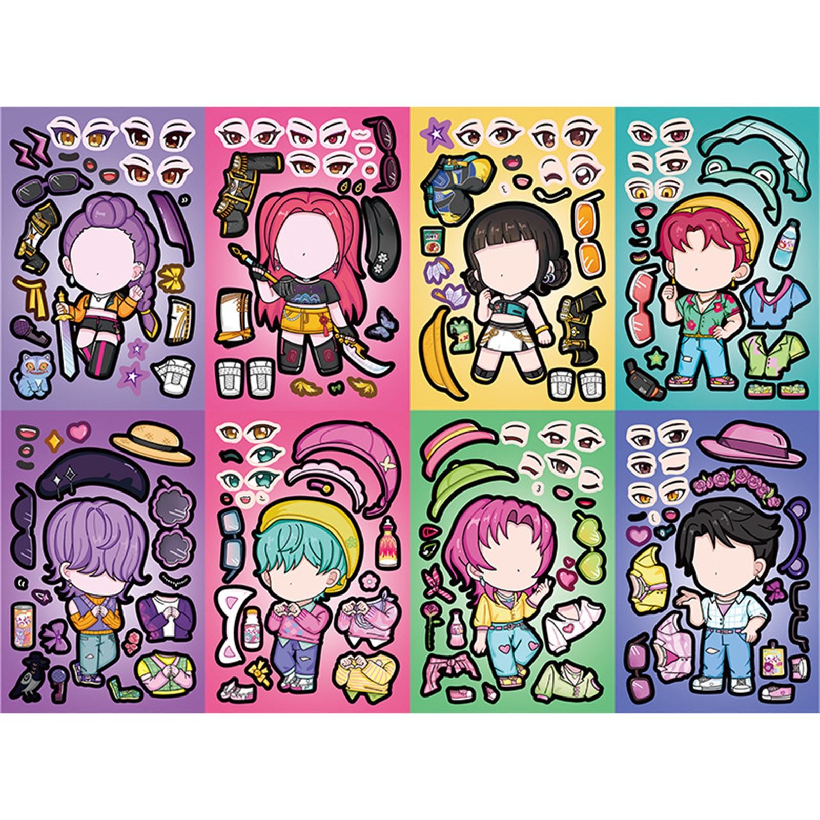 

8 Cartoon Anime Character Puzzle Stickers, DIY Handicrafts, Reusable Stickers One Size
