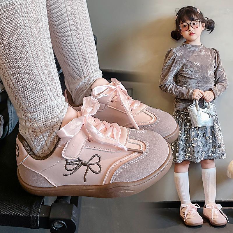 Girls Sports Shoes Bow Fashion Board Shoes 2025 Spring and Autumn New Girls Casual Forrest Gump Shoes Children's Moral Training Shoes