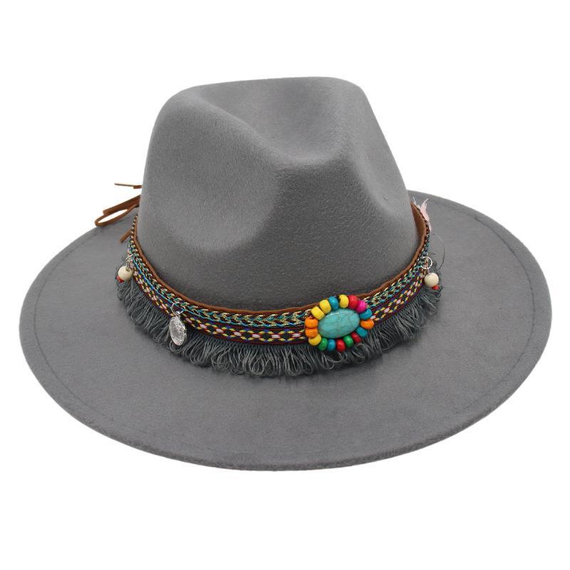 Ethnic Style Top Hat, Gem Decorated Jazz Hat, Men'S And Women'S Felt Hats, Mongolian Plush Hats, Fedora Hats Are Trendy