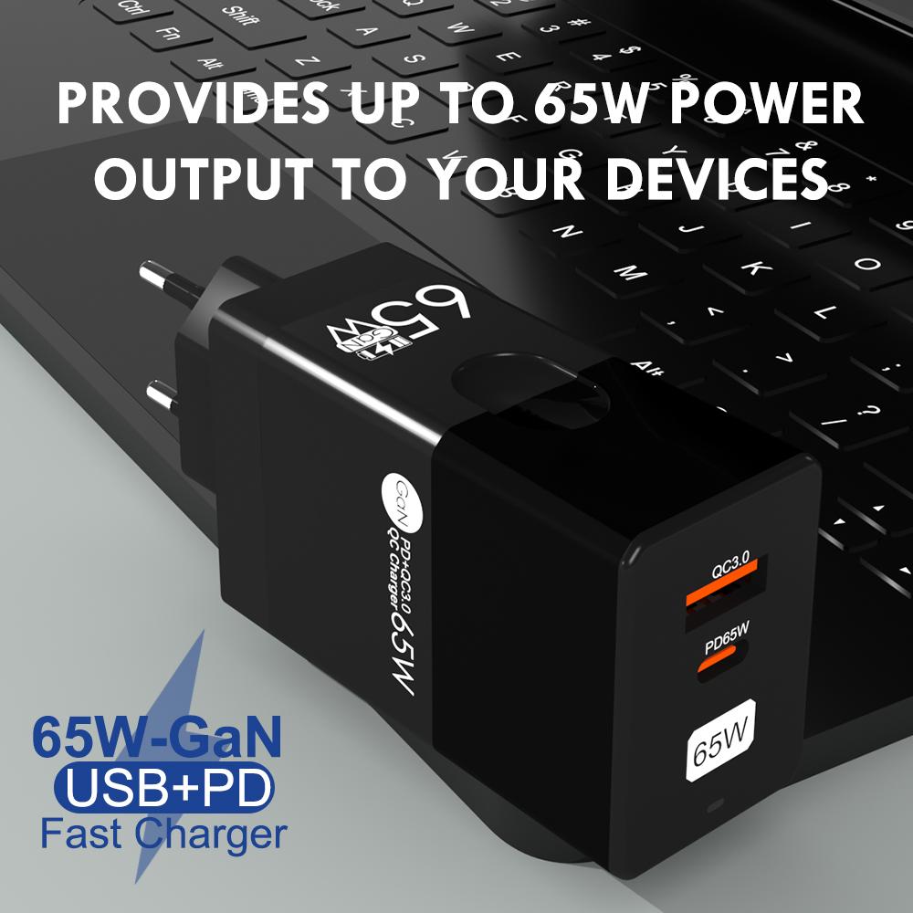 65W GaN Type C PD Charger USB Fast Charging Quick Charger 3.0 Mobile Phone Adapter For iPhone 15 Samsung Xiaomi