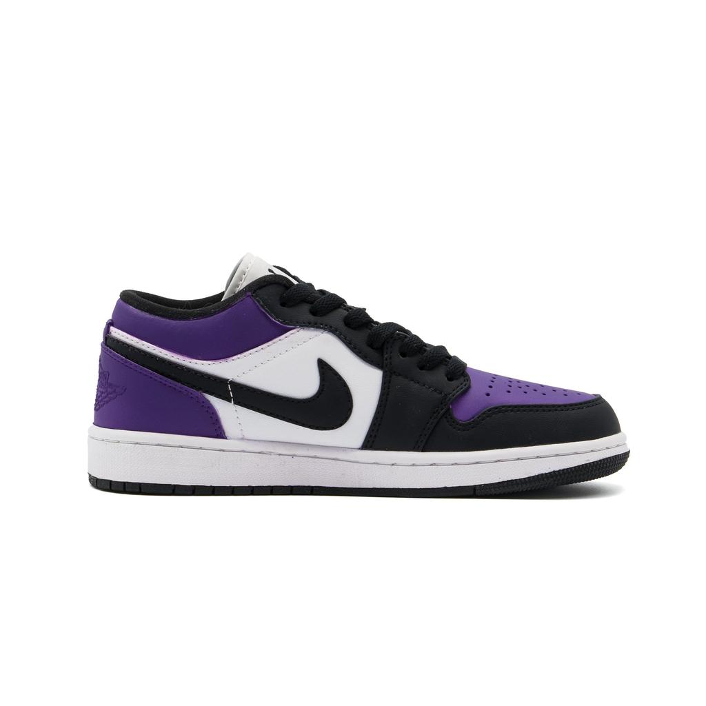 Jordan Air Jordan 1 Abrasion Resistant Low Top Vintage Basketball Shoes Unisex Black White Purple DC0774-101(Team1393-1SBOX)