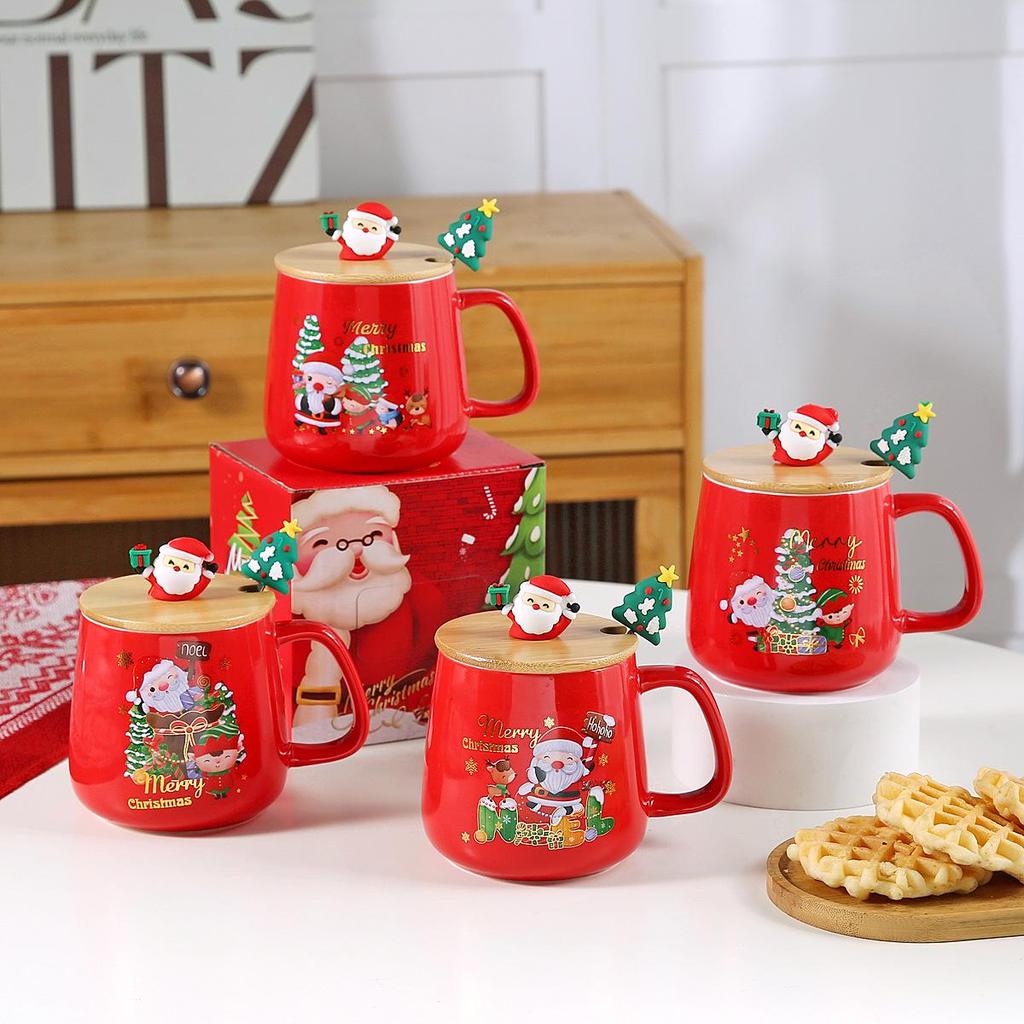 Weihnachts-Keramiktasse Geschenkset mit Deckel - Niedliche Tasse mit großer Kapazität