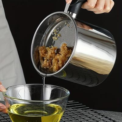 1pc Stainless Steel Grease Strainer and Oil Storage Container | 1.4L Durable Leak-Proof Design with Fine Mesh Filter, Easy-to-Clean Lid