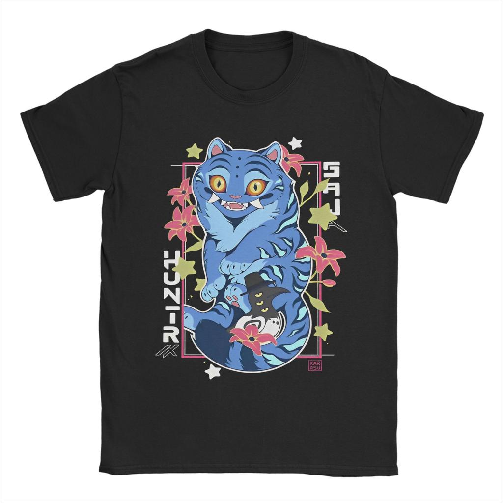 Men's KPop Demon Hunters Blue Tiger T Shirts Pure Cotton Clothes Novelty Short Sleeve Round Collar Tees Gift Idea T-Shirts