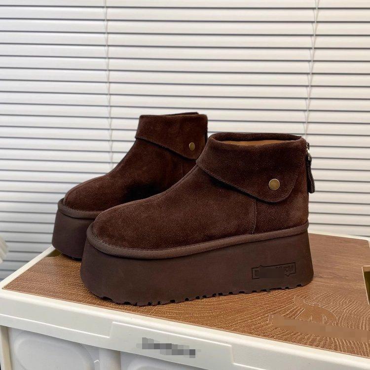 

Winter new thick-soled muffin small Boken shoes retro matte leather high-heeled snow cotton boots short boots bread shoes 35