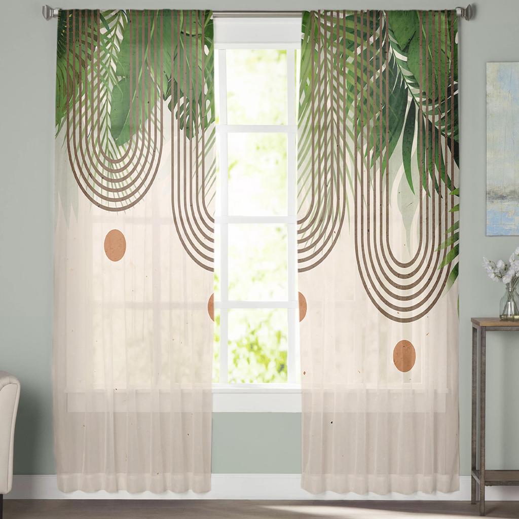 Bohemian Abstract Leaf Plant Bedroom Curtains Tulle Sheer Curtain Living Room Home Decor Voile Drapes