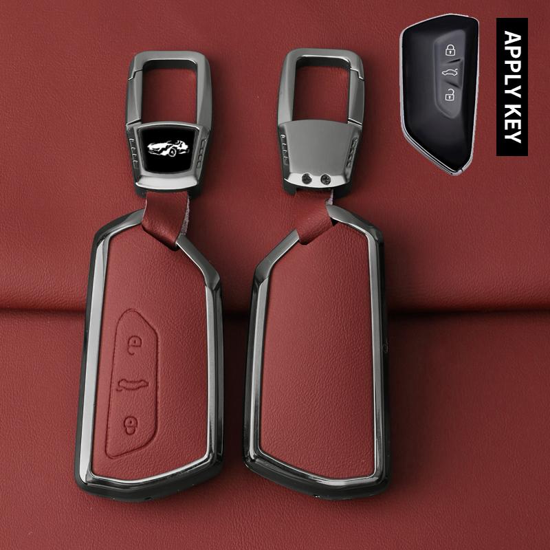 Metal Genuine Leather Auto Key Fob Cover Case Fit For Vw Volkseagen Golf 8 Mk8 Id.3 Id.4 Cupra Skoda Octavia A8 Seat Leon Mk4 Formentor Tarraco