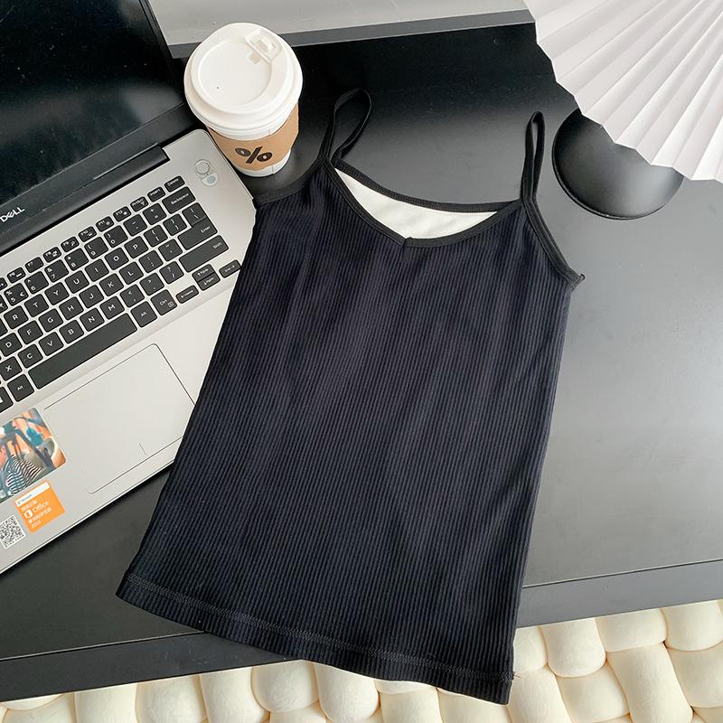 Autumn and Winter Warm Cotton Vest Base Coat Plus Velvet Thickening Student Korean Version Small Suspenders Outside To Wear Inside To Show Thin